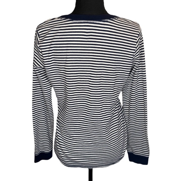 Tommy Hilfiger Navy & White Striped Waffle Knit Long Sleeve Henley Top Size S - Picture 2 of 8